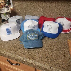 Lot 9 Vintage Snapback Strapbck Hats From Beaumont Ks Railroad Water Tower Hotel